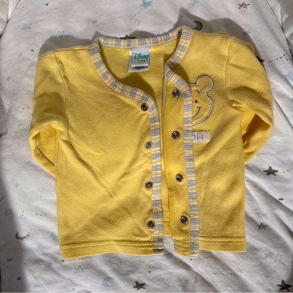 ⭒ 3M Winnie The Pooh Disney Yellow Button Up Long Sleeve Embroidered Striped ⭒ - Picture 5 of 10